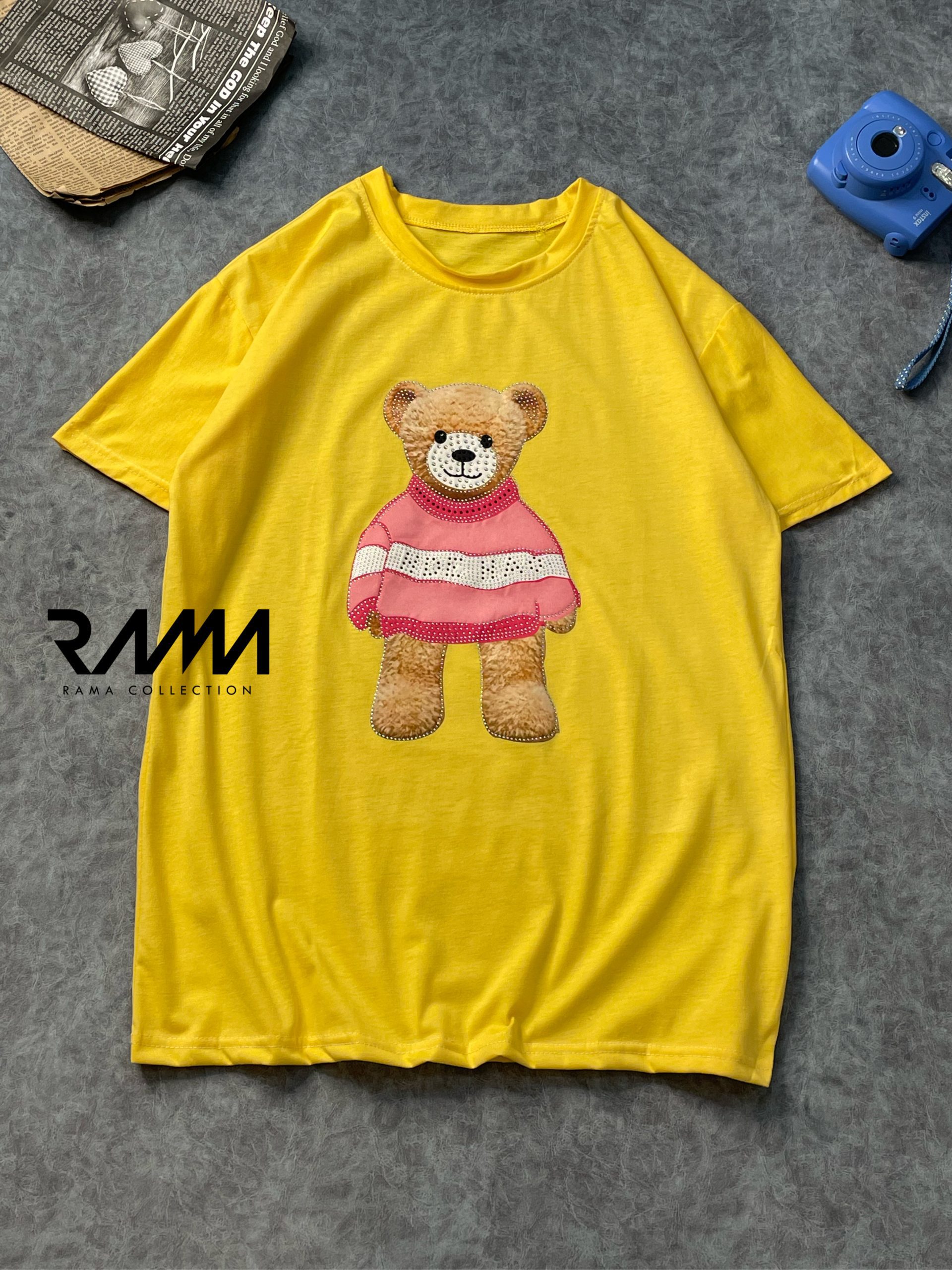تی شرت دخترانه طرح خرس نگین دار  کد 2104