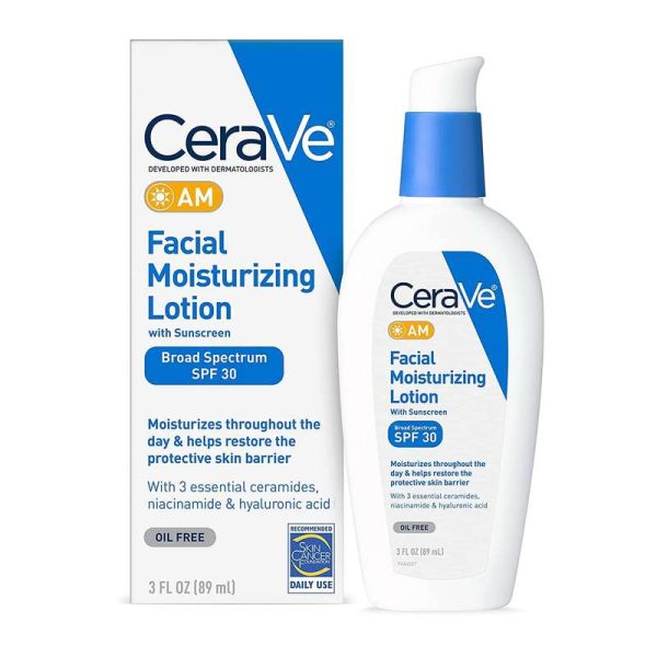 لوسیون ضد آفتاب بی رنگ سراوی SPF 50 مدل AM ‌مناسب پوست‌های معمولی حجم 89 میلی‌لیتر