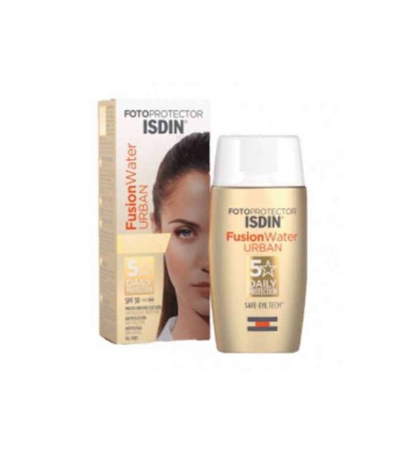 کرم ضد آفتاب بی رنگ ایزدین SPF 50 مدل fusion water urban مناسب انواع پوست حجم 50 میلی لیتر