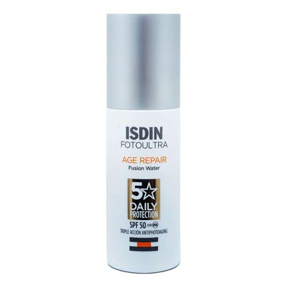 کرم ضد آفتاب بدون رنگ ایزدین SPF 50 مدل AGE REPAIR TRIPLE ACTION ‌مناسب انواع پوست حجم 50 میلی‌ لیتر
