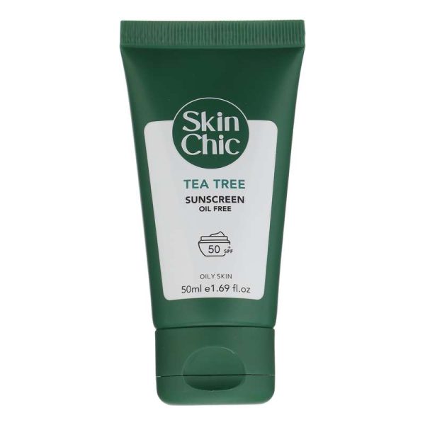 کرم ضد آفتاب بدون رنگ SPF 50 اسکین شیک مدل Tea Tree ‌مناسب پوست‌های چرب حجم 50 میلی‌لیتر
