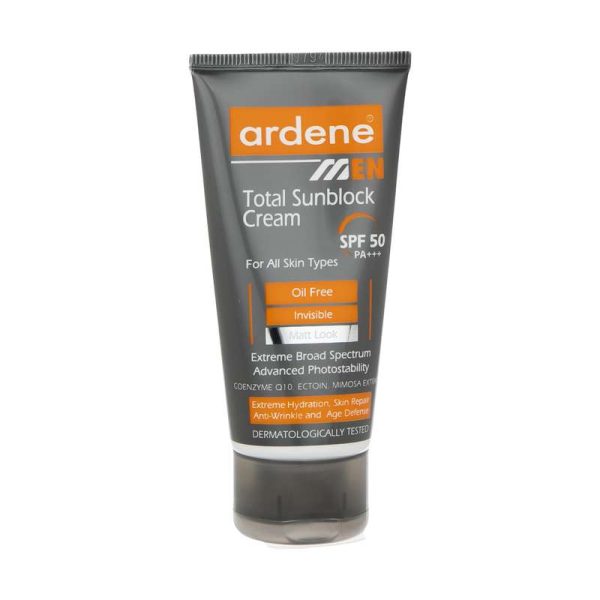 کرم ضد آفتاب بی رنگ آردن SPF50 مدل Total Sun Block مناسب انواع پوست وزن 50 گرم