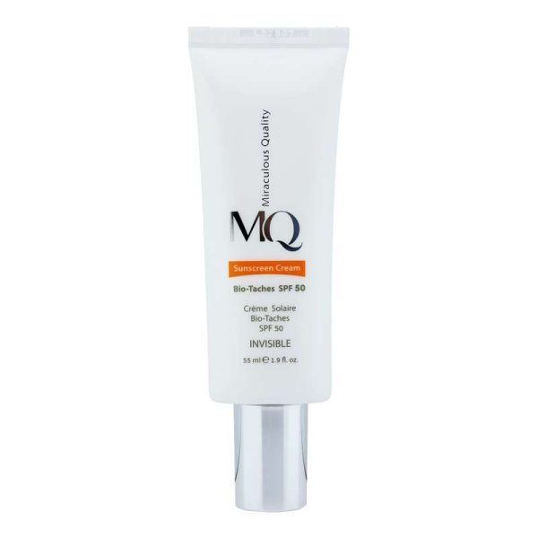 کرم ضد آفتاب بی رنگ ام کیو SPF 50 مدل BIO TACHES مناسب انواع پوست حجم 55 میلی لیتر
