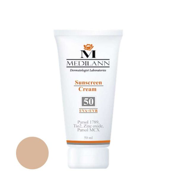 کرم ضد آفتاب رنگی مدیلن SPF50 مناسب پوست های خشک حجم 50 میلی لیتر
