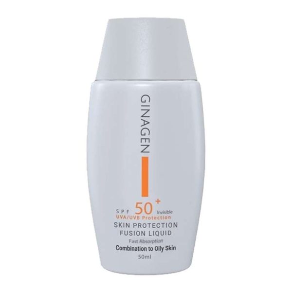 کرم ضد آفتاب بدون رنگ ژیناژن spf 50مدل فیوژن لیکوئید مناسب برای انواع پوست حجم 50 میلی لیتر