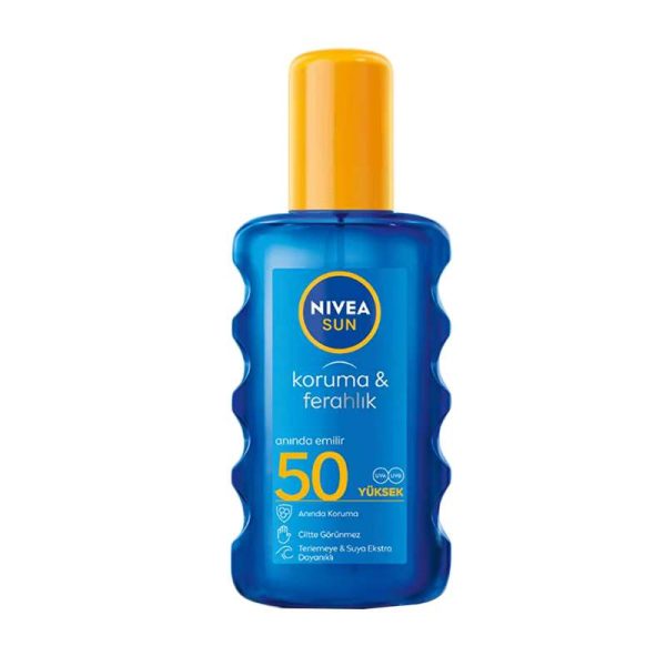 اسپری ضد آفتاب بدون رنگ نیوآ SPF 50 مدل ferahlik ‌مناسب برای انواع پوست حجم 200 میلی‌لیتر