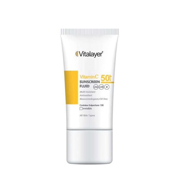 فلوئید ضدآفتاب بی رنگ ویتالیر SPF 50 مدل Vitamin C مناسب انواع پوست حجم 50 میلی لیتر