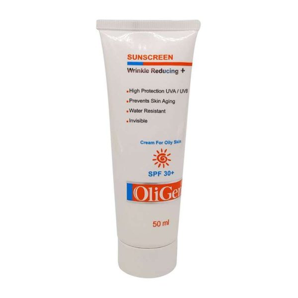 کرم ضد آفتاب بدون رنگ الی ژن SPF 30 مدل wrinkle reduce ‌مناسب پوست‌های چرب حجم 50 میلی‌لیتر