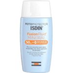 کرم ضد آفتاب بدون رنگ ایزدین SPF50 مدل Fusion fluid mineral مناسب برای انواع پوست حجم 50 میلی‌لیتر