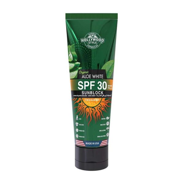 کرم ضد آفتاب بدون رنگ هالیوود استایل SPF 30 مدل آلوئه ورا مناسب انواع پوست حجم 100 میلی‌لیتر