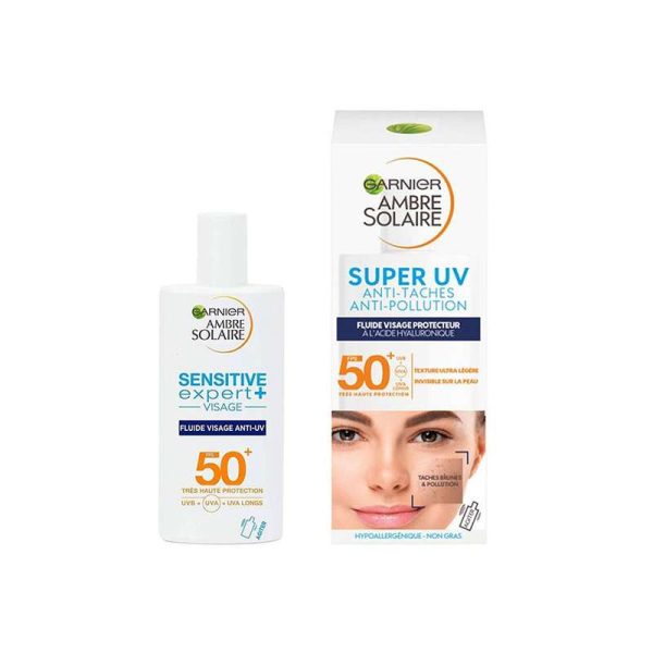 کرم ضد آفتاب بدون رنگ گارنیه SPF 50 مدل Ambre super uv ‌مناسب پوست‌های انواع پوست حجم 40 میلی‌لیتر