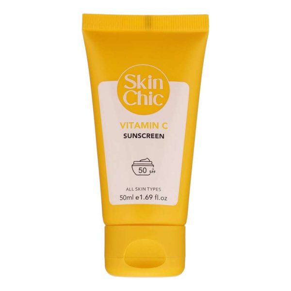 کرم ضد آفتاب بدون رنگ SPF 50 اسکین شیک مدل Vitamin C ‌مناسب انواع پوست حجم 50 میلی‌لیتر