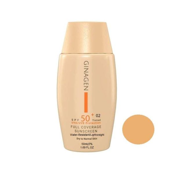 کرم ضد آفتاب رنگی ژیناژن SPF 50 مدل 02 ‌مناسب پوست‌های معمولی و خشک حجم 50 میلی‌لیتر