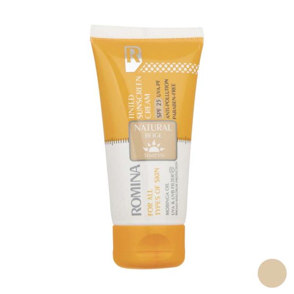 کرم ضد آفتاب رومینا مدل Natural Beige-25 حجم 50 میلی لیتر